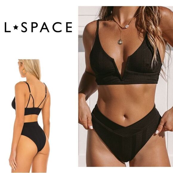 New   L*SPACE black siren top and court bottom bikini set. Small. Retails $209 - Picture 1 of 13
